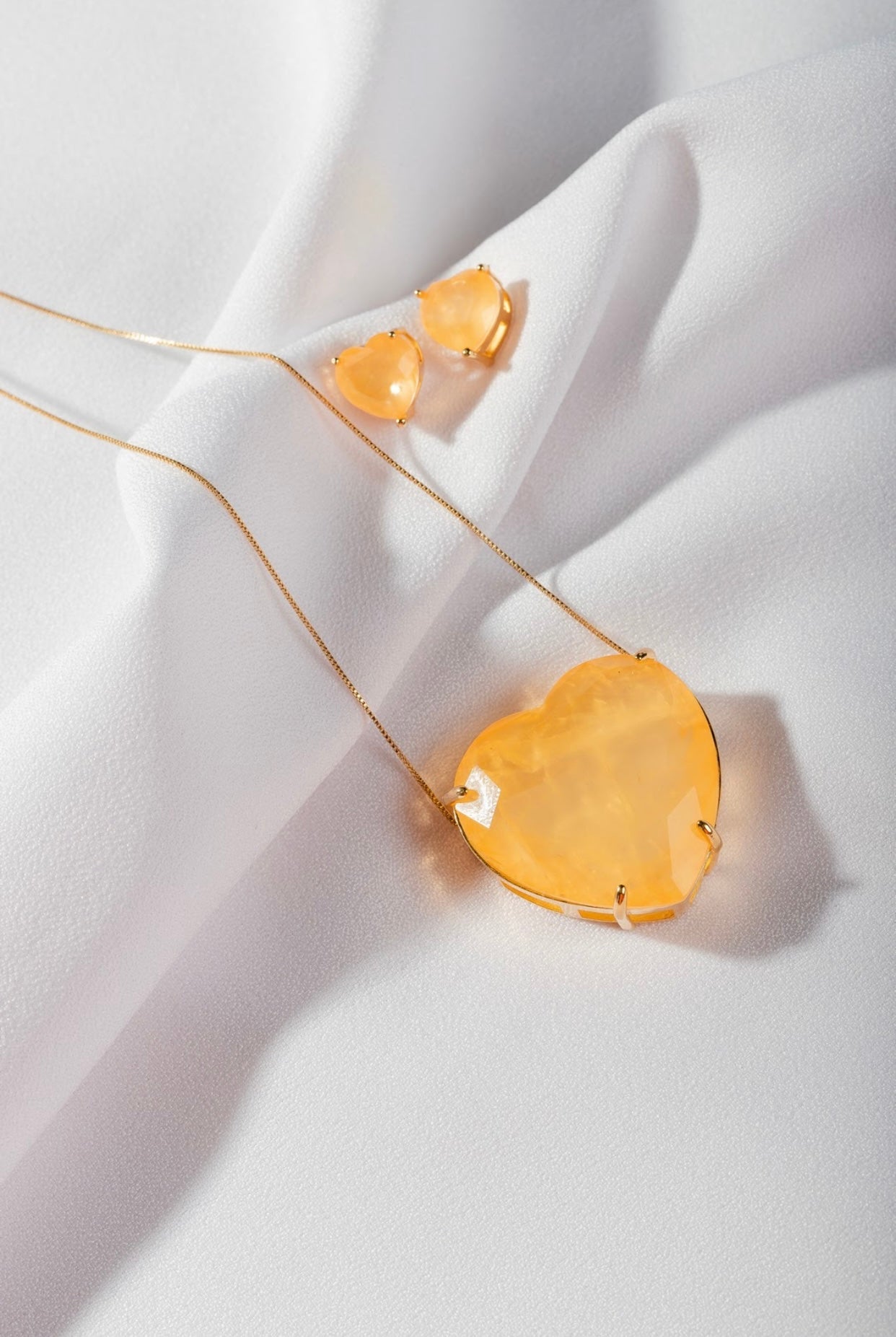 Orange Fusion Natural Stone Heart Set
