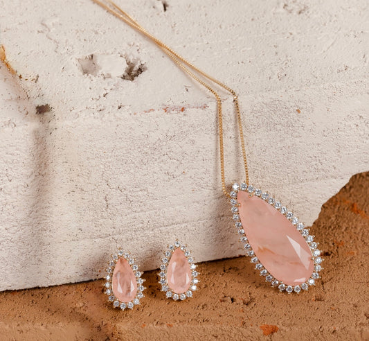 Drop set in morganite stone and zirconias