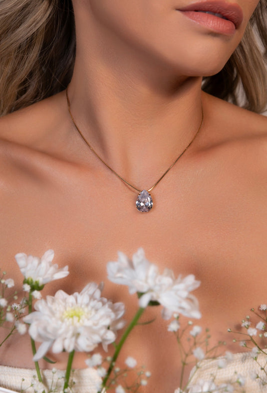 Diamond Necklace with Zirconia Stone Drop