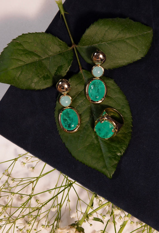 Fusion stone ring and earrings set