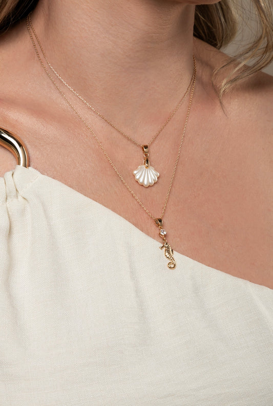 Double Seashell and Seahorse Necklace