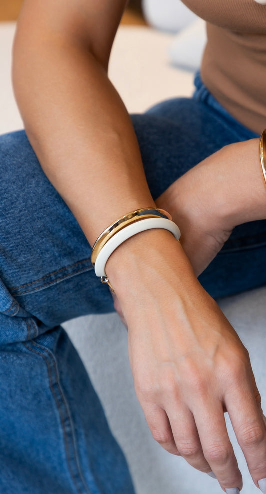 gold and white bracelet set