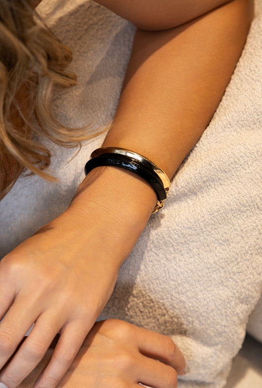 gold and black bracelet set