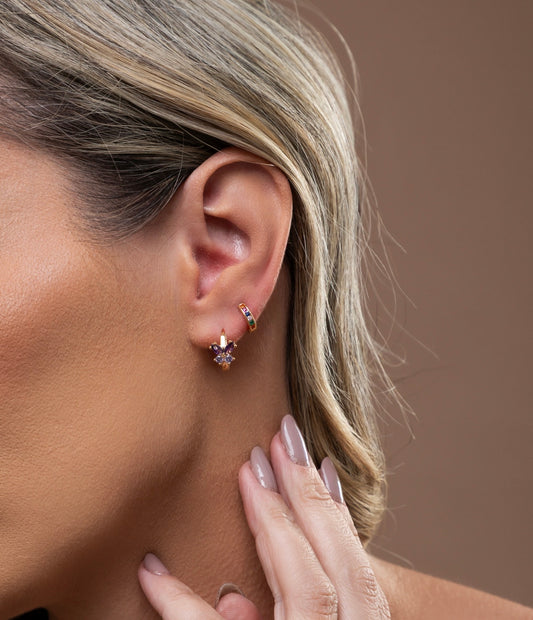Double butterfly and zircon hoop earrings