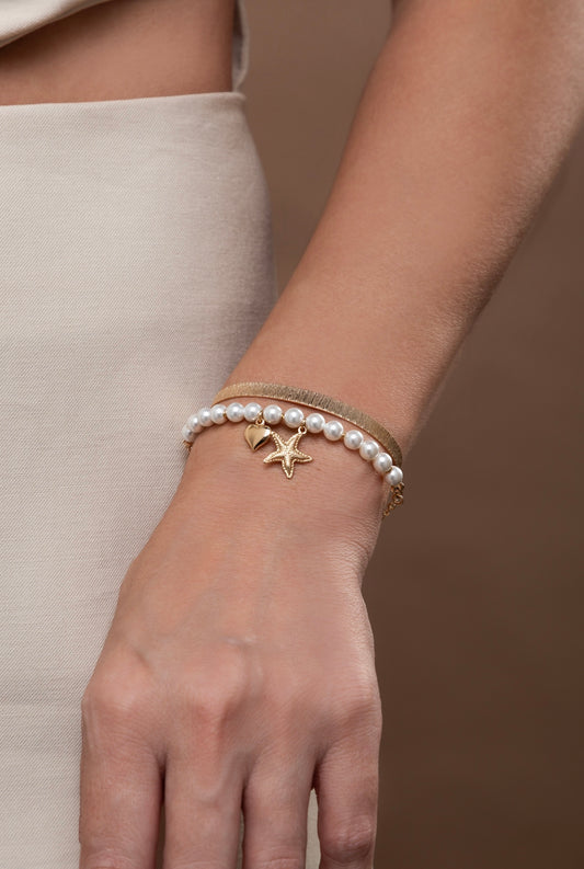 Double Pearl Shell and Gold Bracelet