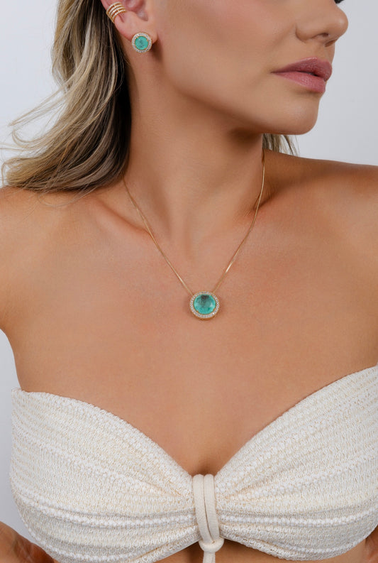 Natural Colombian emerald stone and zirconias set