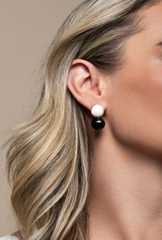 Resin base earring with black painted shell pearl