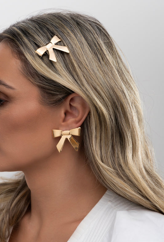 bow earring and hair clip set