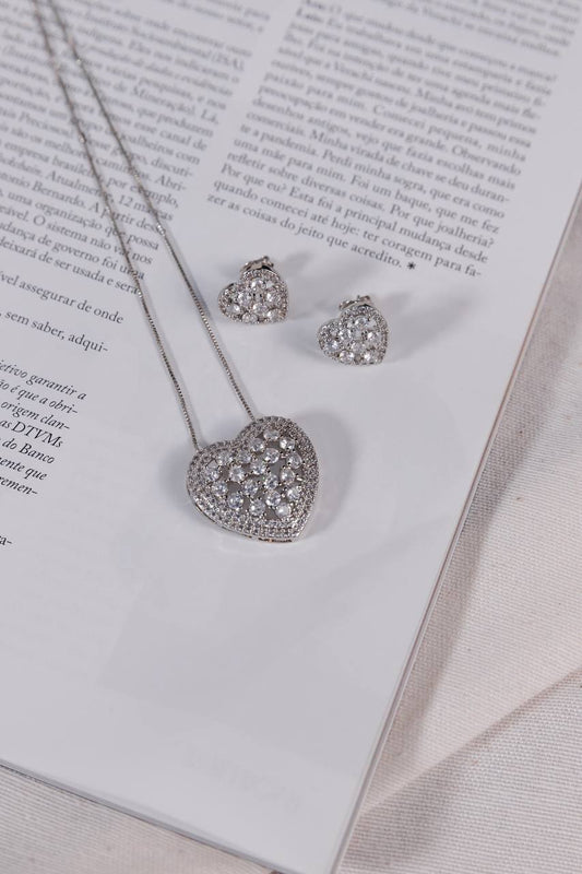 White Gold Zirconia Heart Set