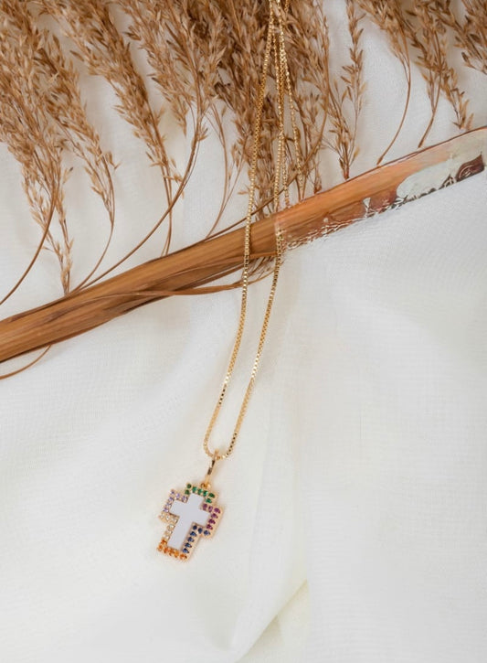 Multicolor cross necklace