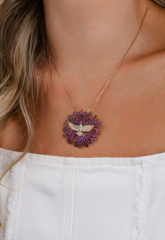 Holy Spirit Necklace in Ruby Zirconias and Crystal