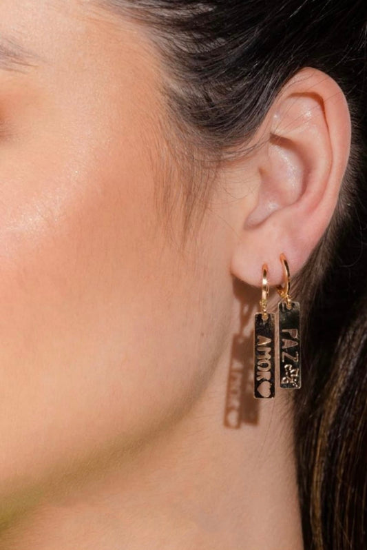 Double peace and love medal earring (written in Portuguese)