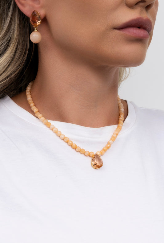 Natural peach jade and morganite stone set