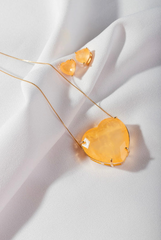Orange Fusion Natural Stone Heart Set