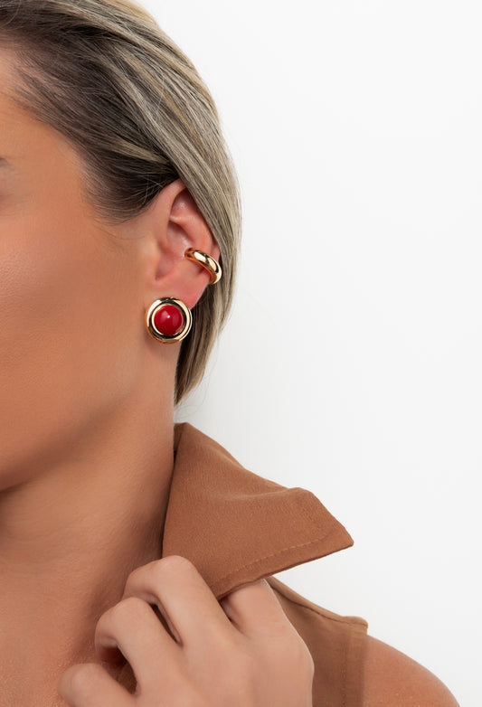 Red Cherry Button Earring